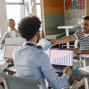 Hospitality consulting team analyzing business data